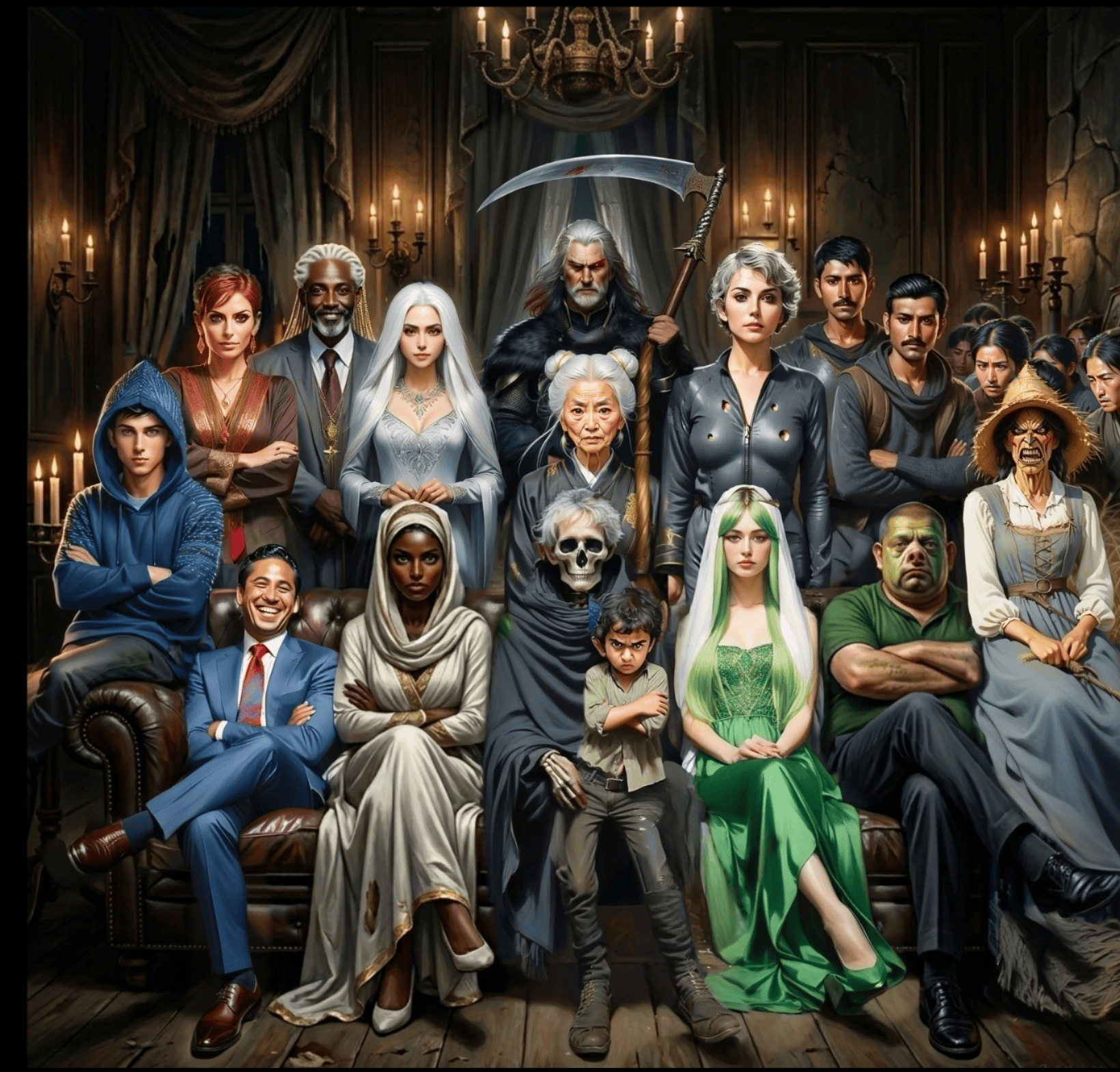The Global Famine Family, personified causes of global hunger